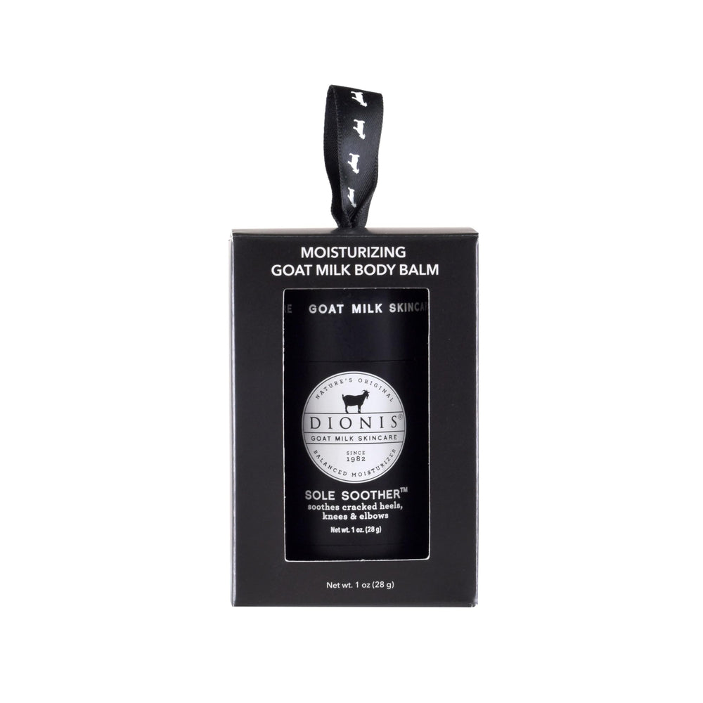 Dionis Goat Milk Sole Soother Balm front view shows compact 1oz packaging for on-the-go moisture