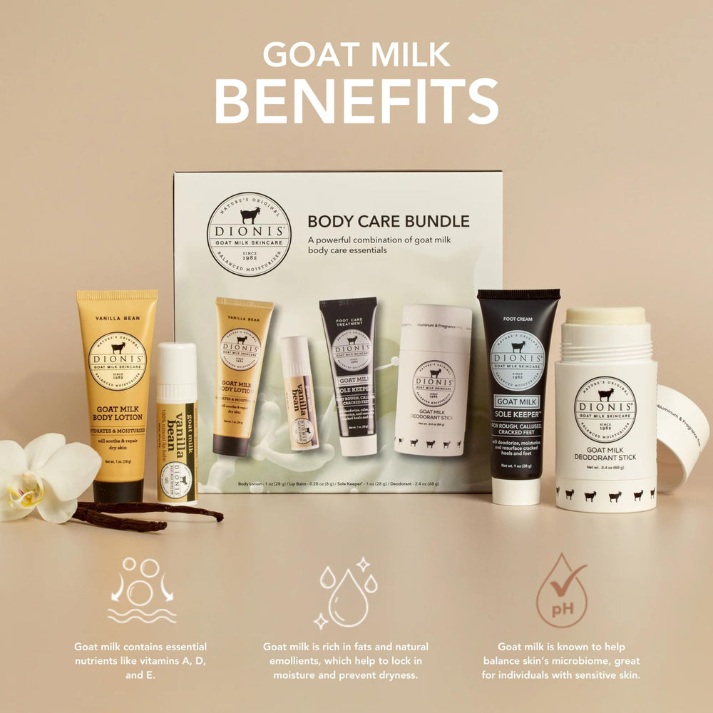 Dionis Goat Milk Vanilla Bean Lip Balm tube provides long-lasting moisture for lips.