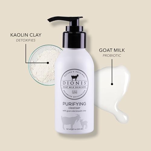 Dionis Kaolin Clay Purifying Cleanser ingredients close-up shows probiotic-rich goat milk.