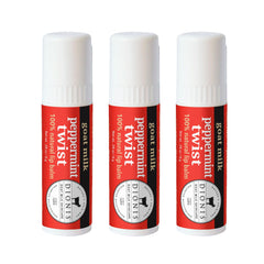 Dionis Peppermint Twist 3-pack lip balms in a gift set for minty hydration.