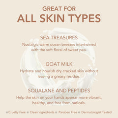 Applying Sea Treasures hand cream before sweaters for day-long comfort.