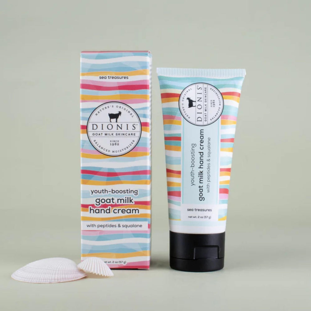 Packaging box and label for Dionis Sea Treasures hand cream.