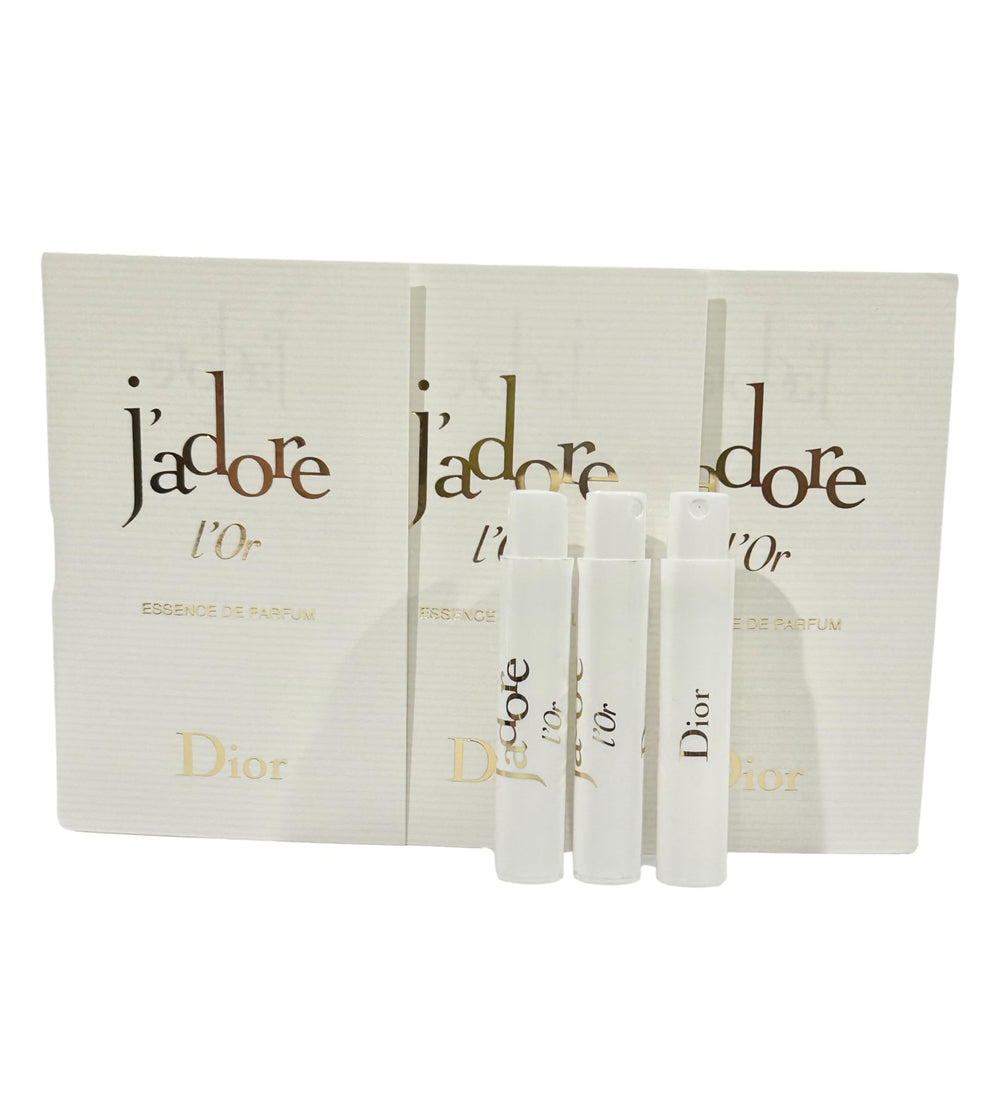 Dior J'adore L'Or sample set with three 0.03 oz vials for testing on the go