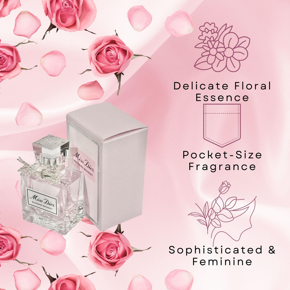 Compact case of Miss Dior Blooming Bouquet designed for easy packing on trips.