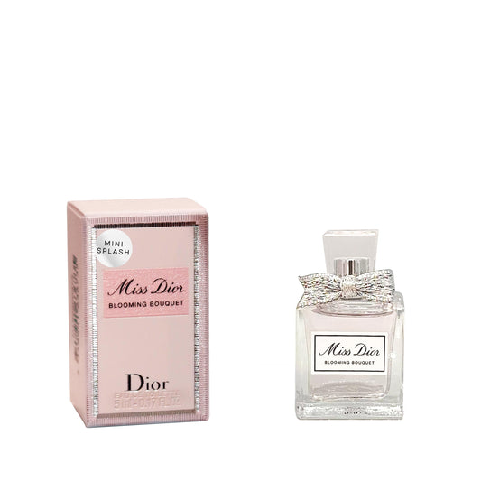 Miss Dior Blooming Bouquet splash bottle shown as a portable, elegant fragrance for daily wear.