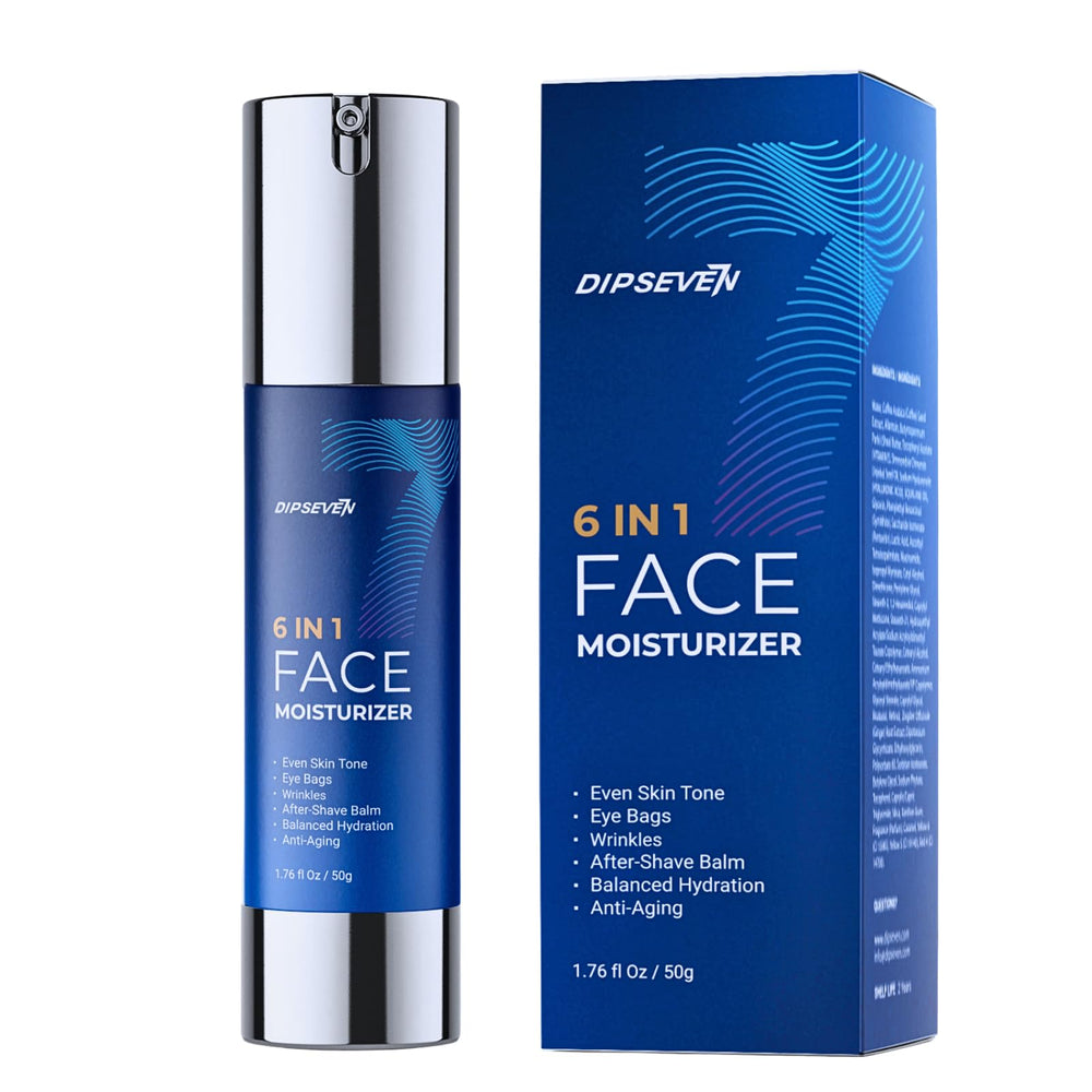 DIPSEVEN 6 in 1 cream bottle close-up for busy professionals and a quick routine.