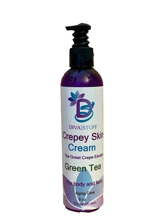Diva Stuff crepey-skin-cream jar front shows hydration and a smooth, ready-to-use look.