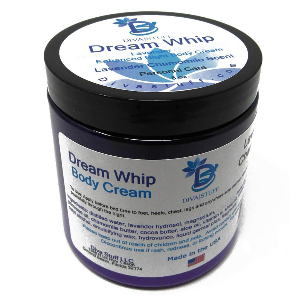 Diva Stuff Dream Whip jar closeup with lavender chamomile scent for night relaxation