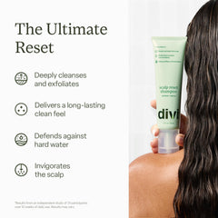 Divi Clarifying Shampoo foam forming rich lather for gentle exfoliation on scalp