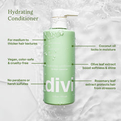 Divi Hydrating Conditioner application, detangling and nourishing thicker strands.