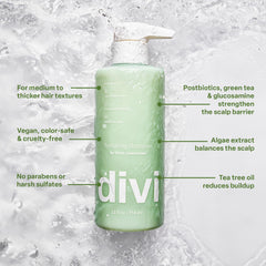 Divi Hydrating Shampoo bottle with menthol cooling sensation visual.