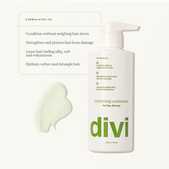 Divi volumizing duo packaging interior features postbiotics and green tea.