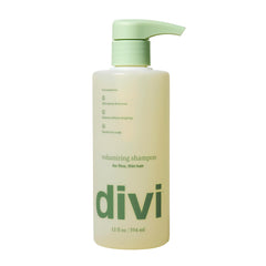 Divi Volumizing Shampoo bottle pour shows a lightweight cleanse boosting volume.