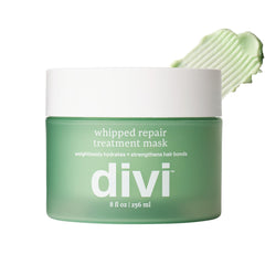 Divi Whipped Repair Mask bottle shows creamy conditioning for breakage-prone hair