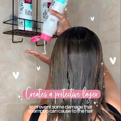 D'Luchi Kaba Ceramide conditioner in a bathroom scene ready to use.