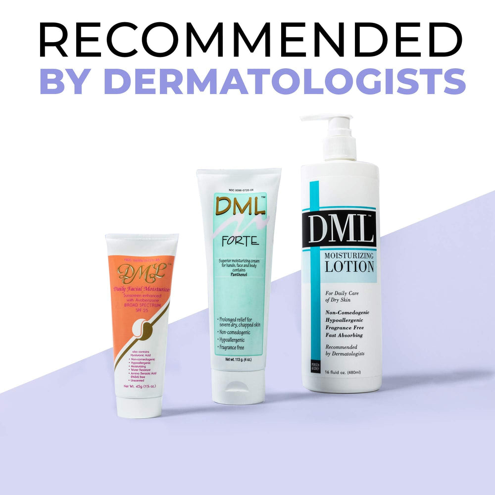 DML Daily Facial Moisturizer bottle with pump highlighting SPF 25 protection, lightweight feel