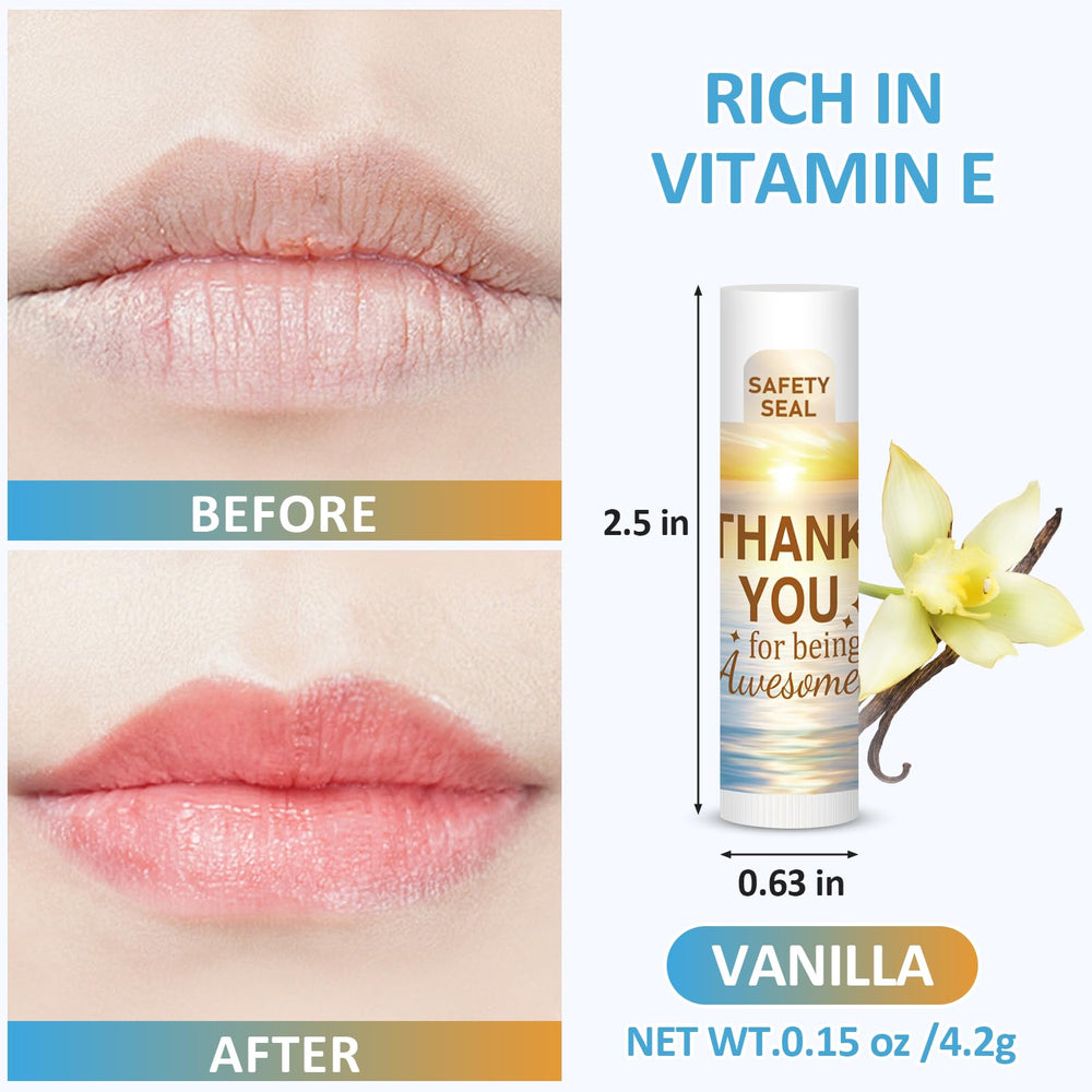 DMSKY lip balm bulk vanilla pack side view ideal for bulk appreciation gifts.