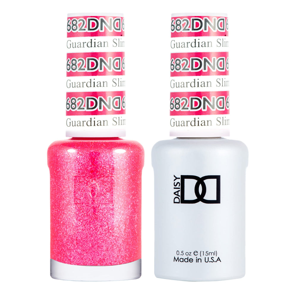 DND Guardian Slimmer 682 pink gel polish bottle with glitter flecks for stylish nails