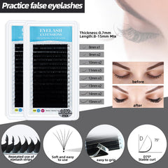 DNSGOOR d-curl lashes 0.07d 8-15mm for versatile practice lengths.