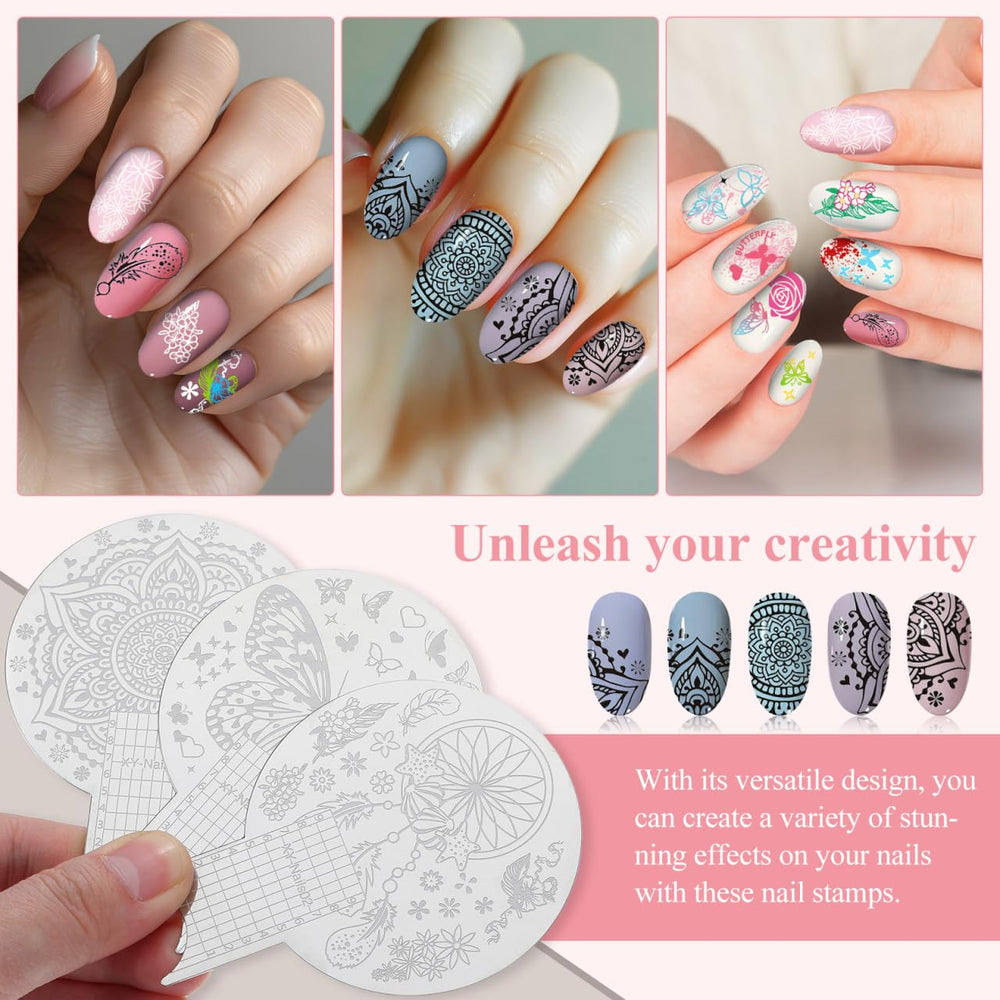 DOITOOL three plates arranged to display varied nail art motifs