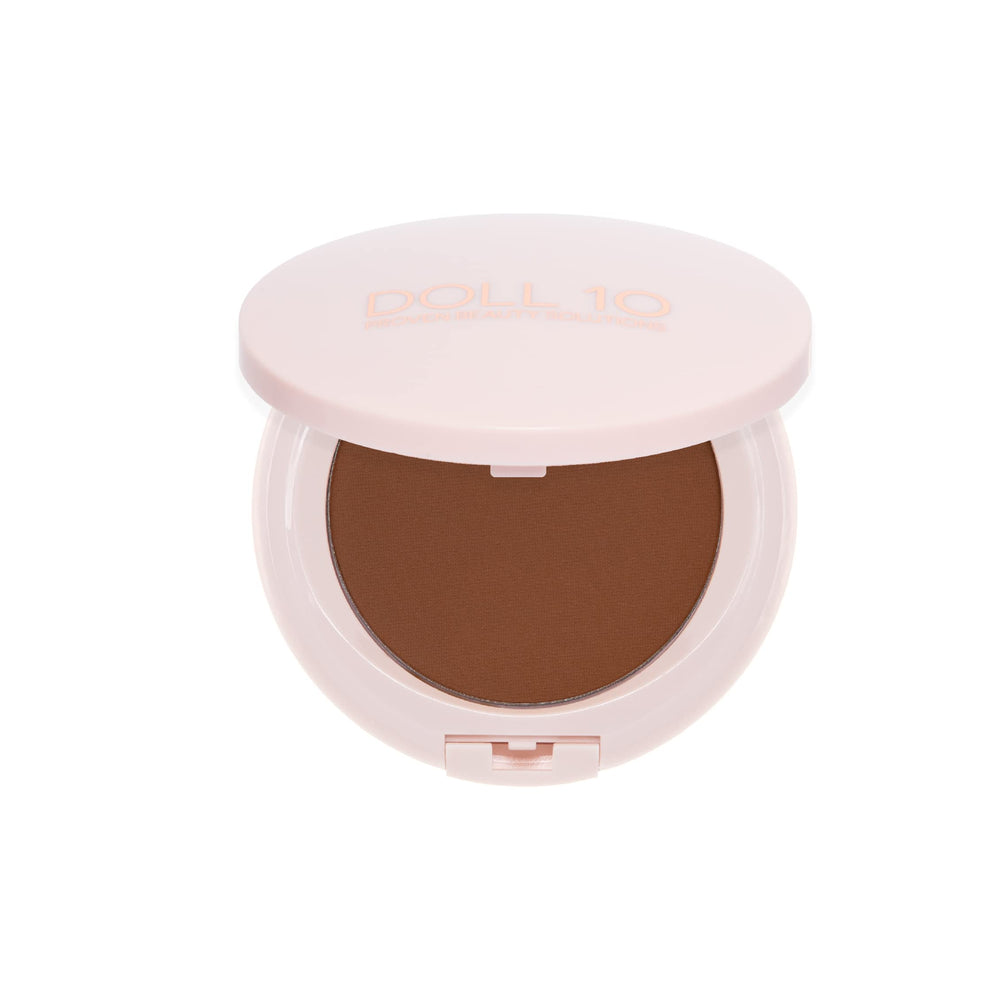 DOLL 10 T.C.E. serum powder foundation in Deep Rich provides buildable coverage with hydrating properties