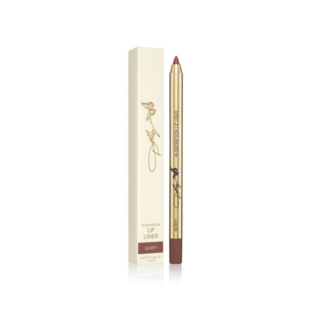 Gold-pencil Dolly Beauty lip liner offers luxe look and long-lasting satin finish.
