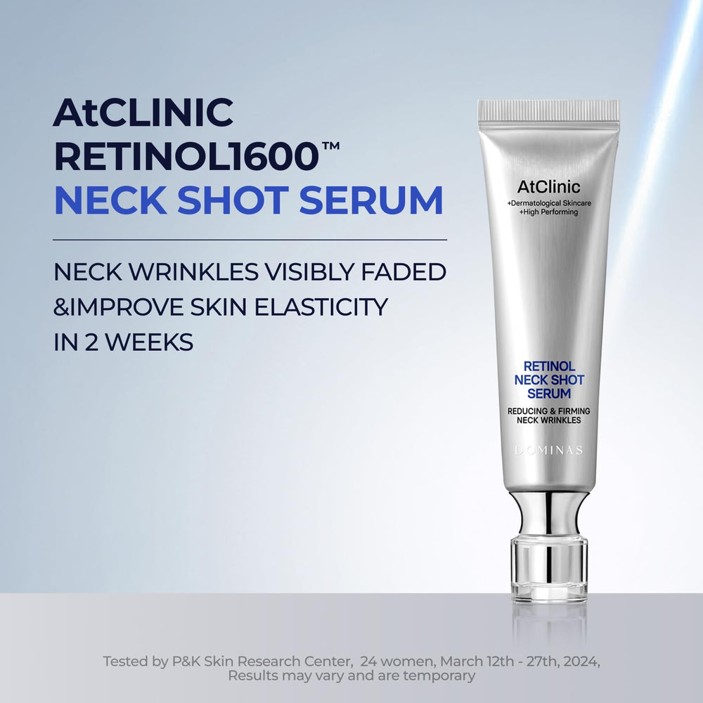 Close-up texture of DOMINAS serum showing lightweight formula for neck skin.