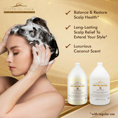 Dominican Magic Coconut Detangler Shampoo gallon illustrates long lasting hydration for daily use.