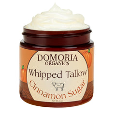 Domoria Organics tallow balm holiday edition jar demonstrates rich moisture and cozy aroma
