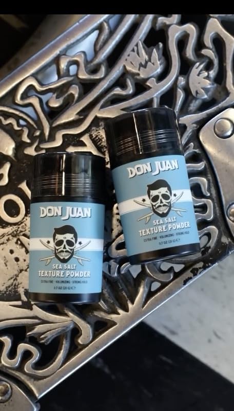 Don Juan Sea Salt Texture Powder packaging emphasizes sulfate and parabens-free formula.