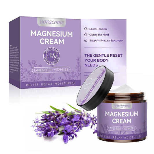 Doracome magnesium lotion at bedtime for leg relaxation after a long day.
