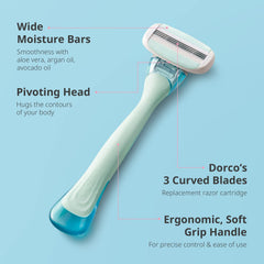 Dorco Eve3 moisture bars close-up, aloe and oils soothe during every pass.