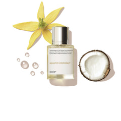 Dossier Aquatic Coconut bottle on sand evokes beach day freshness.