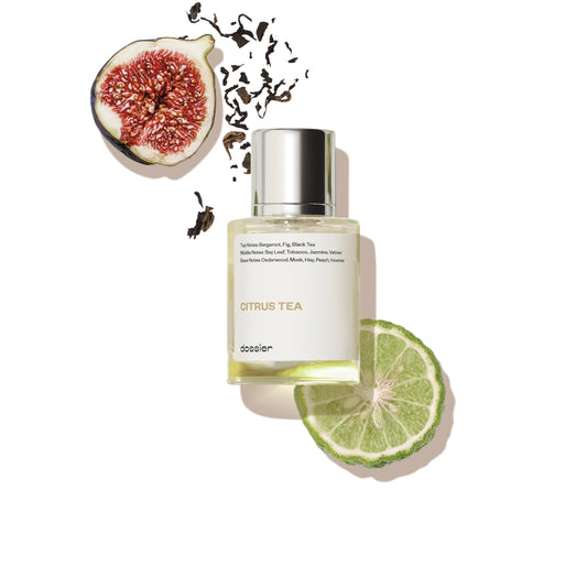 Dossier Citrus Tea bottle front view for a modern unisex fragrance display.