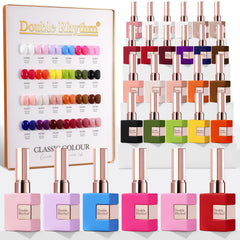 Double Rhythm 28Pcs gel nail polish set shows vibrant colors for at-home manicures.