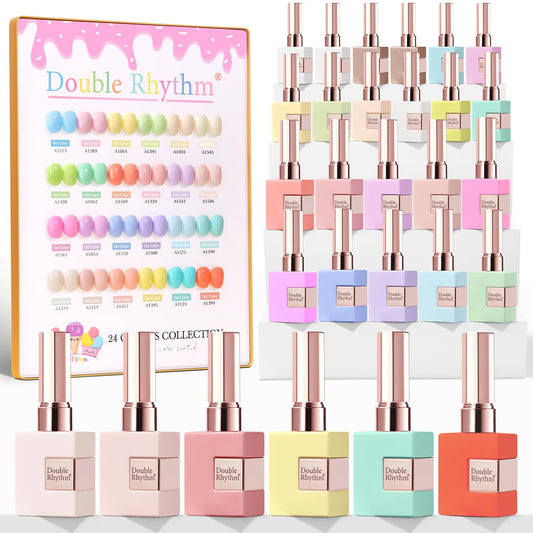 Double Rhythm 28Pcs gel polish set swatch bottle shows vibrant color and finish.