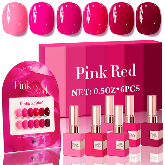 Double Rhythm gel polish bottles in six shades for a complete manicure set.