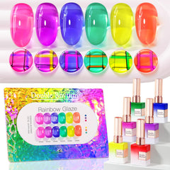 Double Rhythm 6-pcs gel polish set in pink to yellow for a versatile neon look