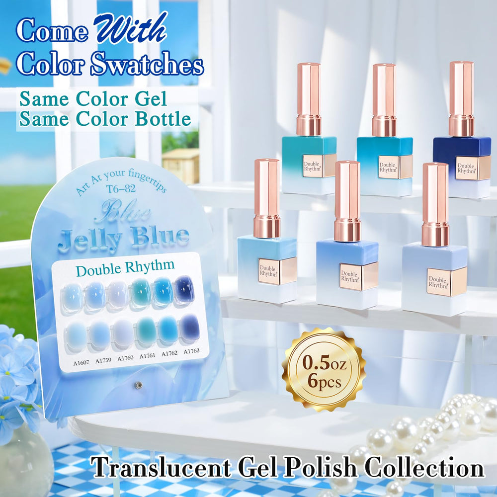 Double Rhythm 6 pcs gel polish set image displays bottle collection for versatile DIY looks.