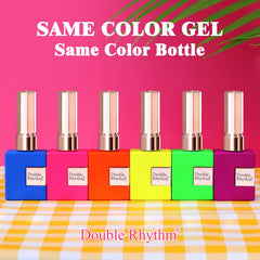 Double Rhythm purple gel polish bottle highlighting rich color and even coverage