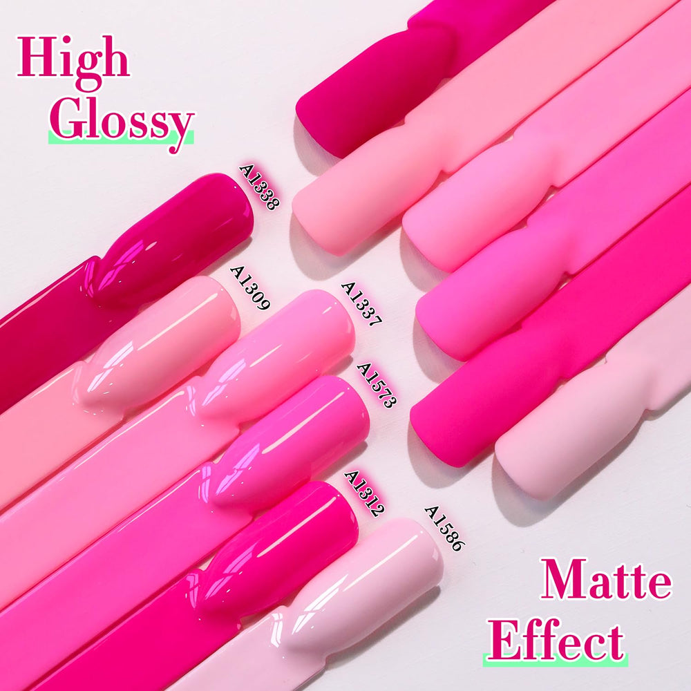 Double Rhythm neon pink purple shade on nails for bold style.
