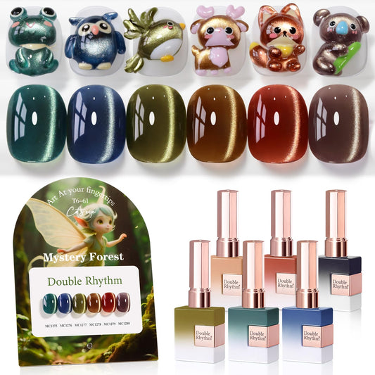 Double Rhythm green bottle Cat Eye gel polish provides vivid shimmer and smooth coverage.
