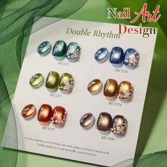 Double Rhythm gel nails with holo finish for salon-like results.
