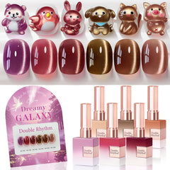 Double Rhythm cat eye gel polish rose bottle shows shimmering finish.