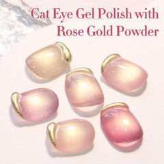 Double Rhythm Cat Eye Rose T6-32 base and top coats included for polish care.