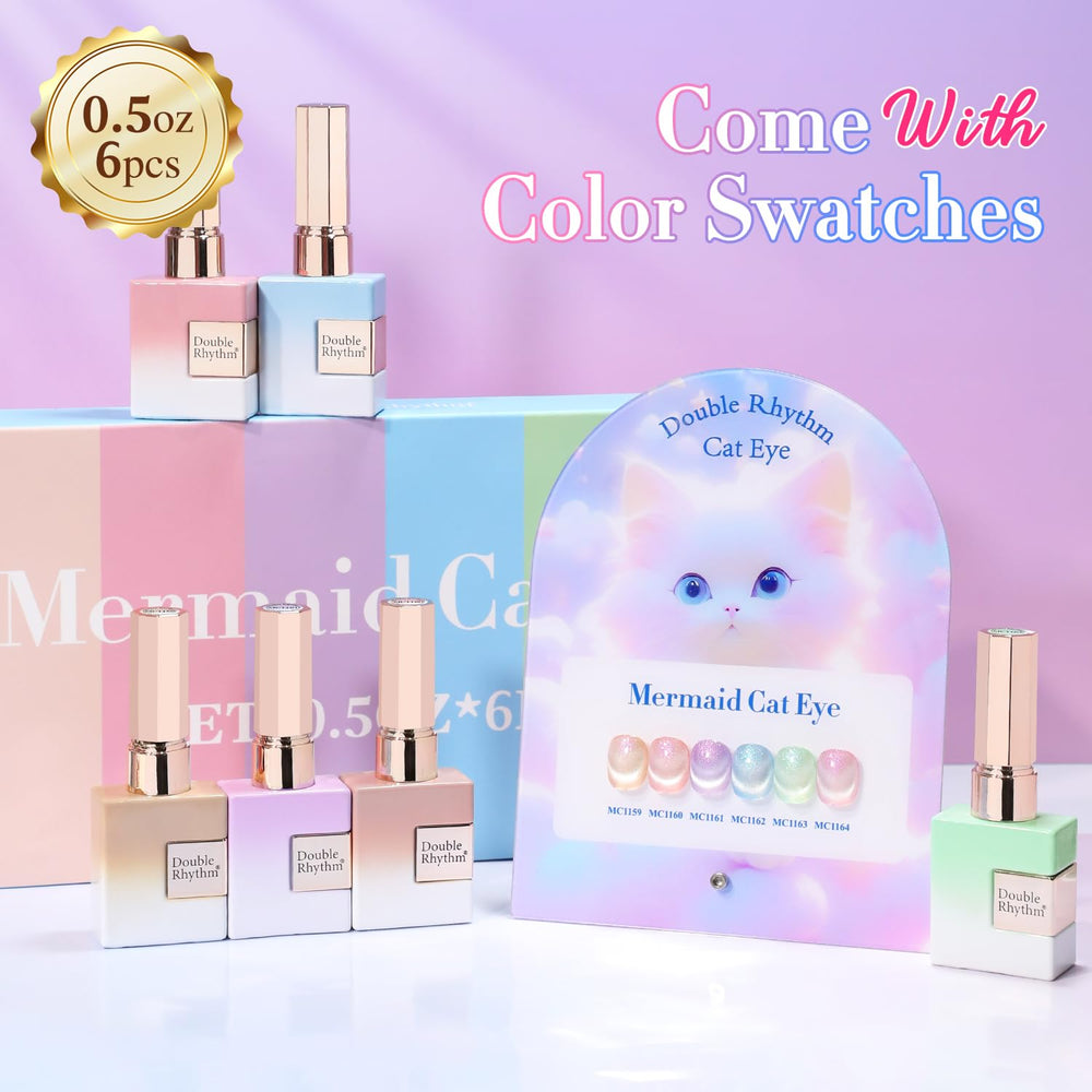 Double Rhythm Cat Eye magnetic effect closeup highlights holographic shimmer and depth.