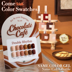 Double Rhythm color swatch displays rich burgundy cherry brown tint.