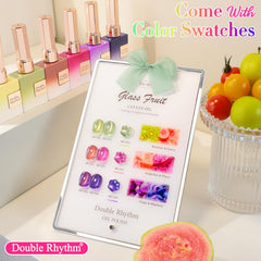 Double Rhythm Fruit Cat Eye Green gel polish bottle showing bold color in daylight.