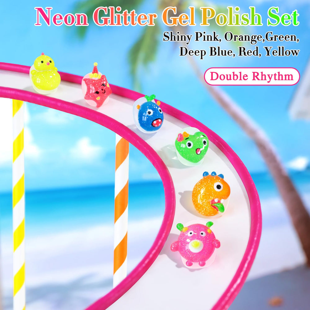 Double Rhythm neon orange glitter gel polish swatch with bold neon shine for stylish nails.