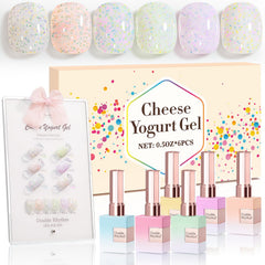 Double Rhythm glitter gel polish set with display board showing six vibrant colors